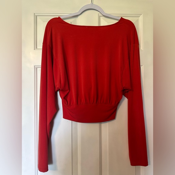 SOLD - Red V-Neck Contemporary Blouse - Picture 2 of 4